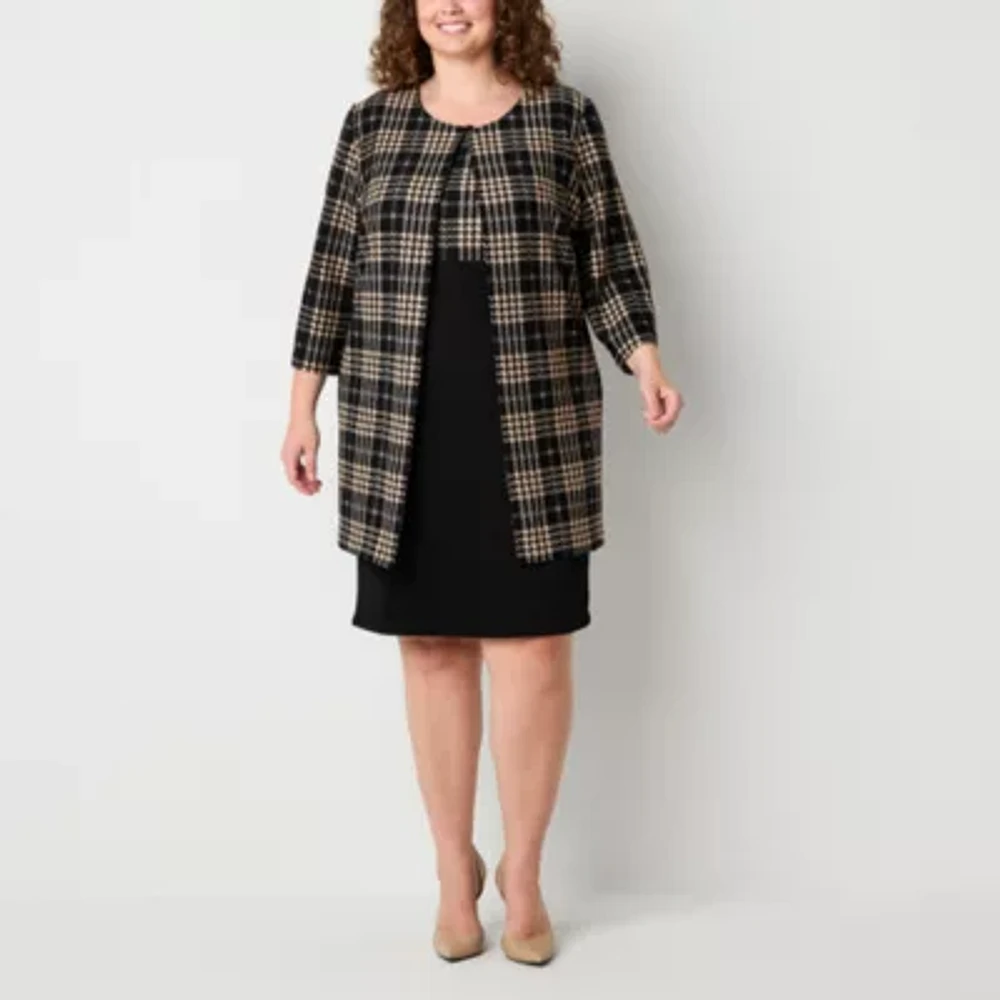 Danny & Nicole Womens Plaid Jacket Dress Plus