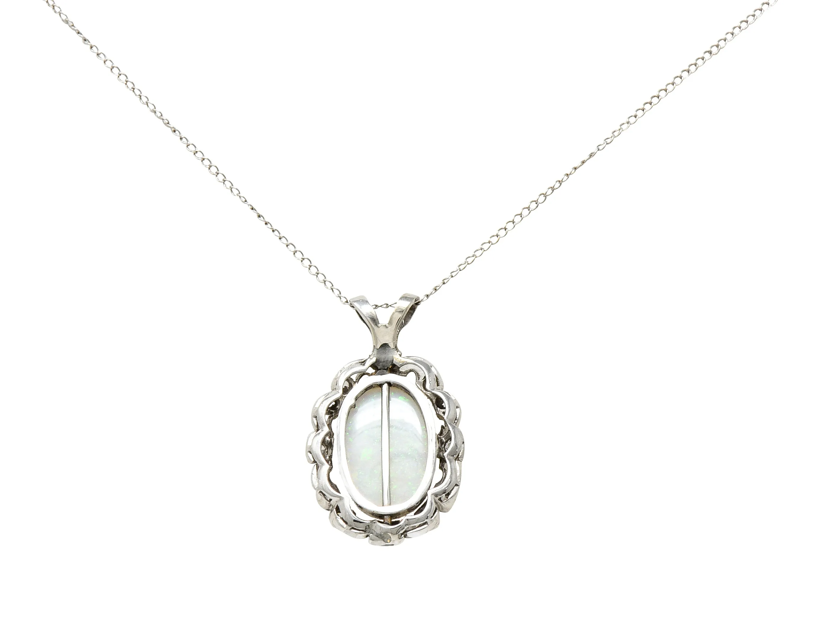 Edwardian Opal Diamond Platinum Wreath Pendant Necklace