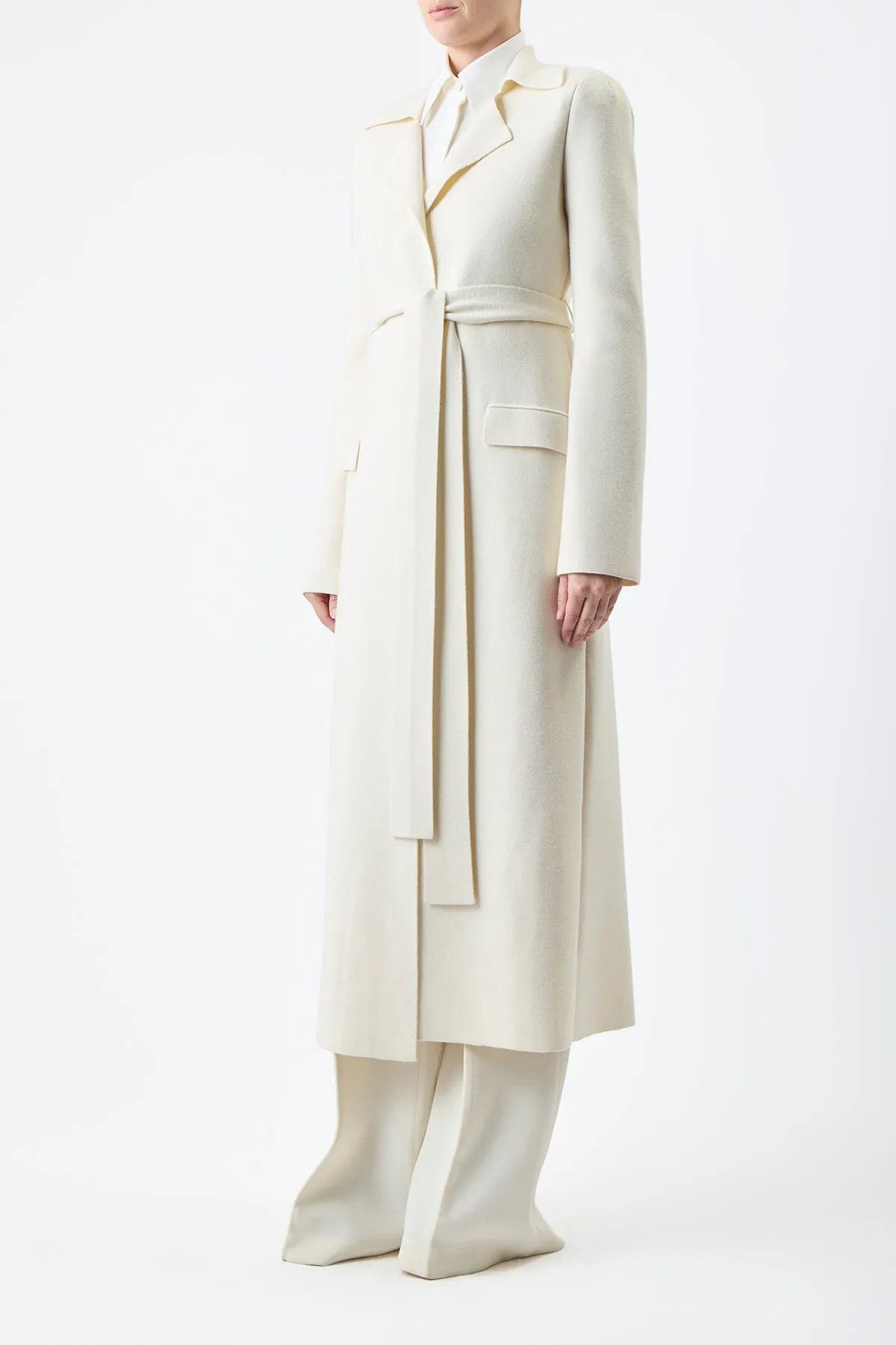 Evan Knit Trench Coat in Ivory Wool