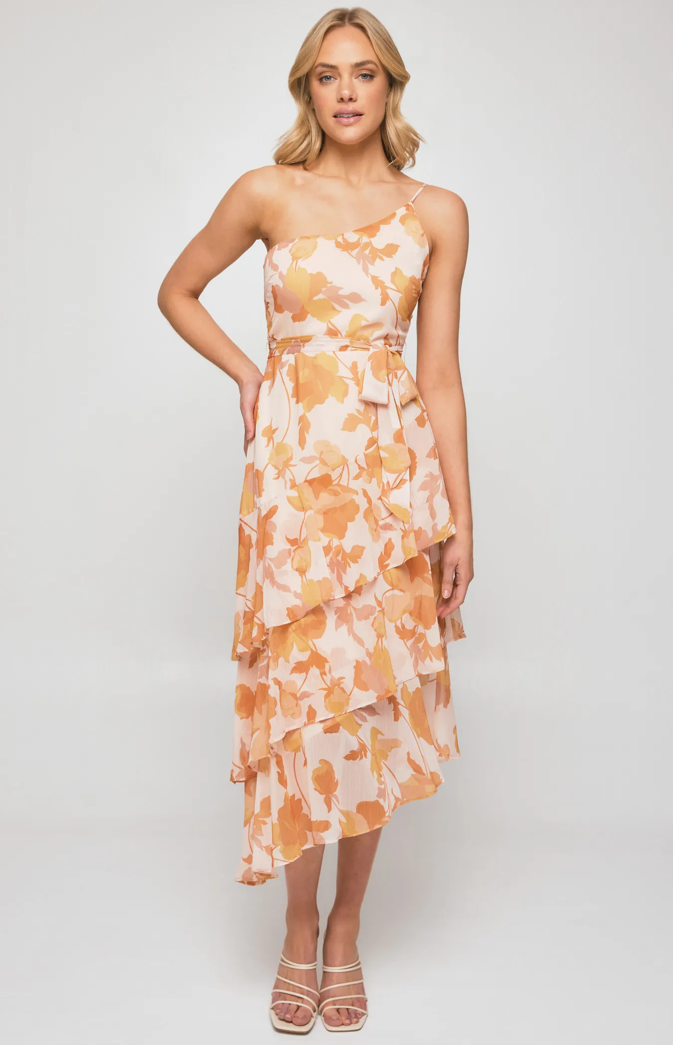 Floral One Shoulder Tiered Hem Midi Dress (SDR1119-2A)