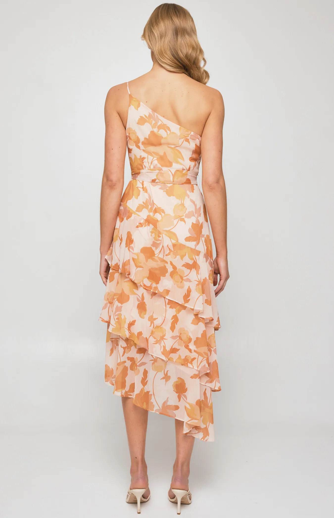 Floral One Shoulder Tiered Hem Midi Dress (SDR1119-2A)