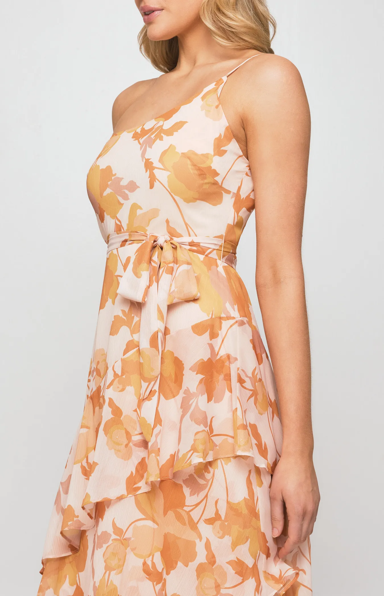 Floral One Shoulder Tiered Hem Midi Dress (SDR1119-2A)