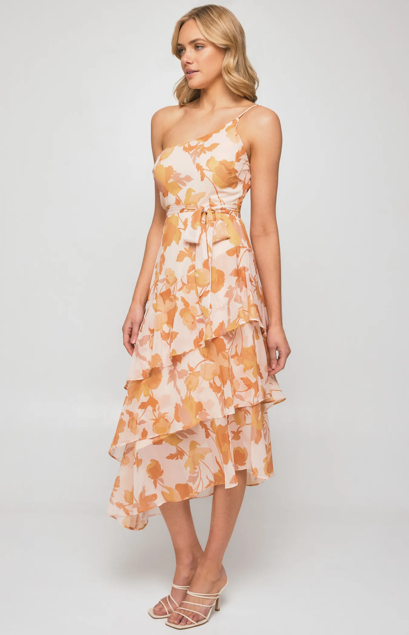 Floral One Shoulder Tiered Hem Midi Dress (SDR1119-2A)