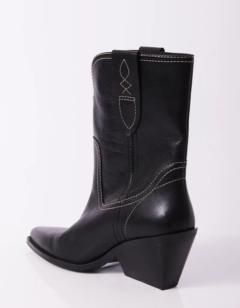 Free People Pitchfork Point Western Boots - Victorian Black Leather