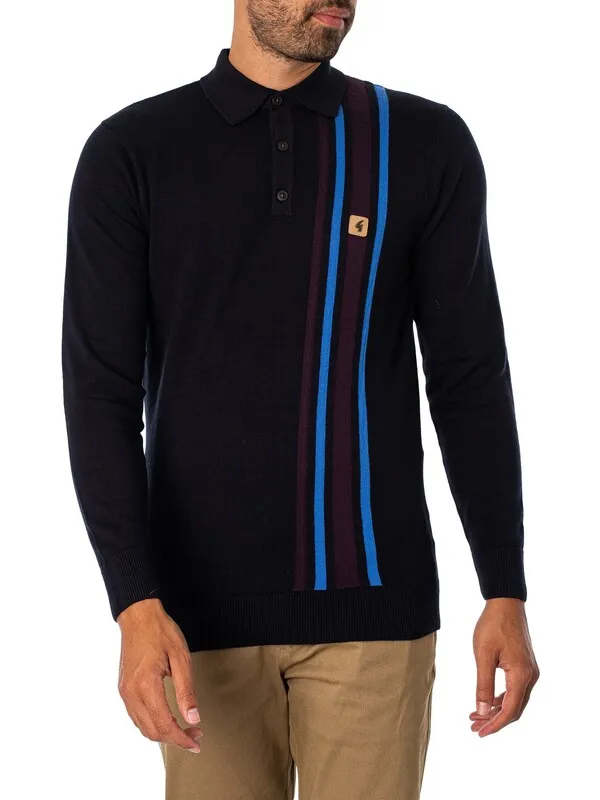 Gabicci Soda Longsleeved Polo Shirt - Navy