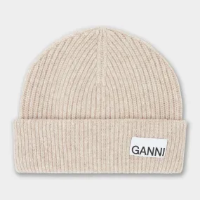 GANNI The Sustainable Edit Ribbed-Knit Lightweight Beanie Hat - Brazilian Sand