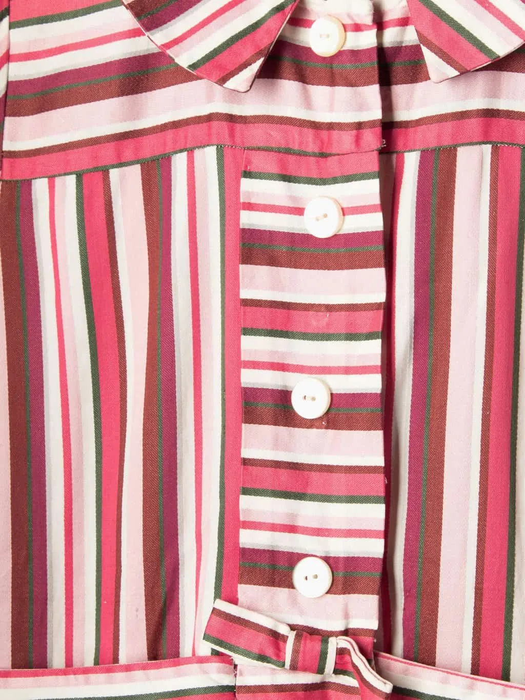 Girls handmade 1960s vintage dress with pink stripes, pockets and bows – Age 10/12