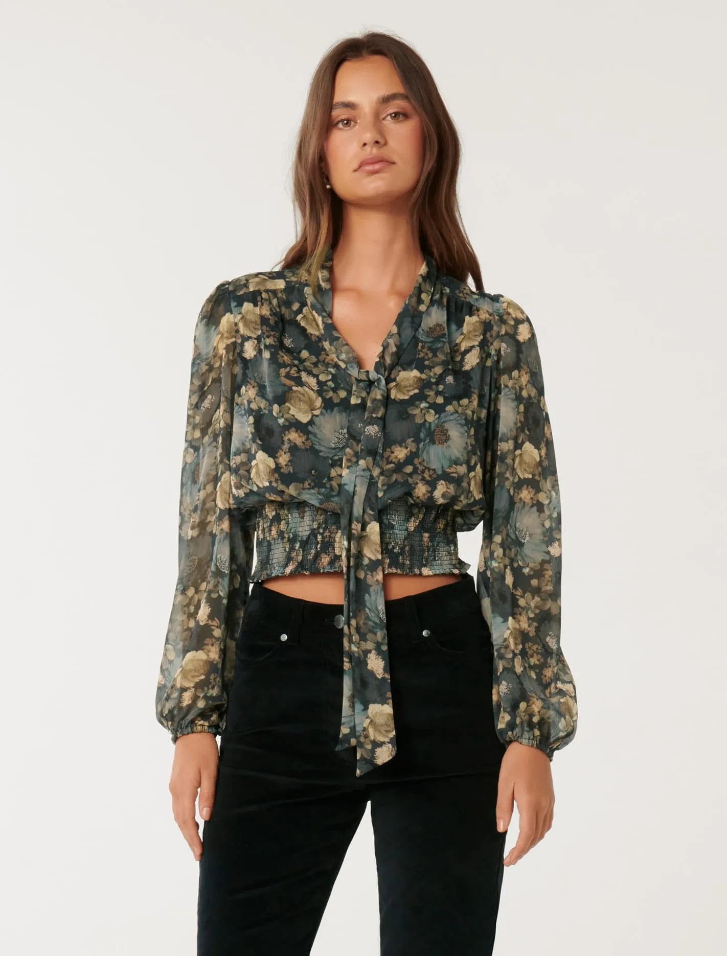 Gloria Shirred Printed Blouse