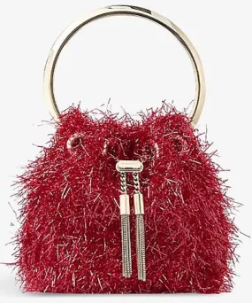 Jimmy Choo Womens Ruby Red/Light Gold Bon Bon Micro tinsel-embellished top-handle bag