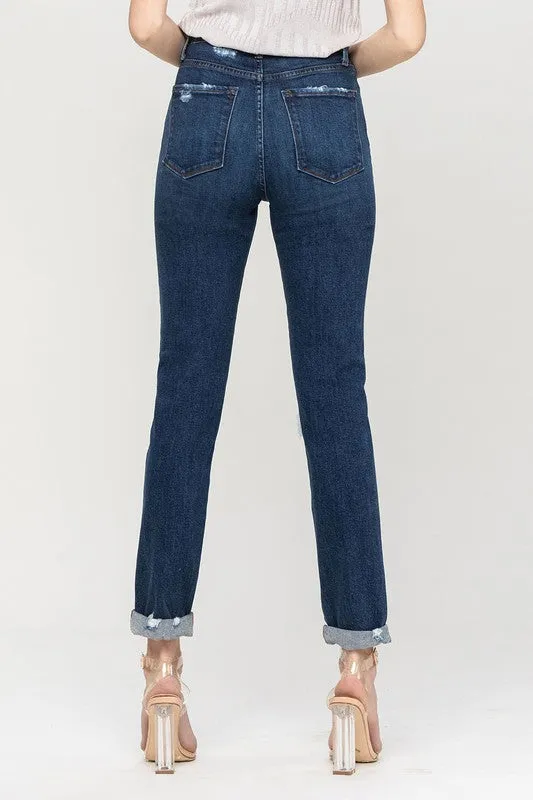 Juniper Distressed Roll Up Stretch Mom Jeans