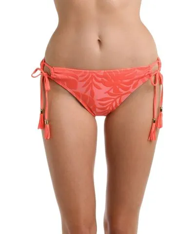 La Blanca Island Palm Side Tie Hipster Bottom In Coral