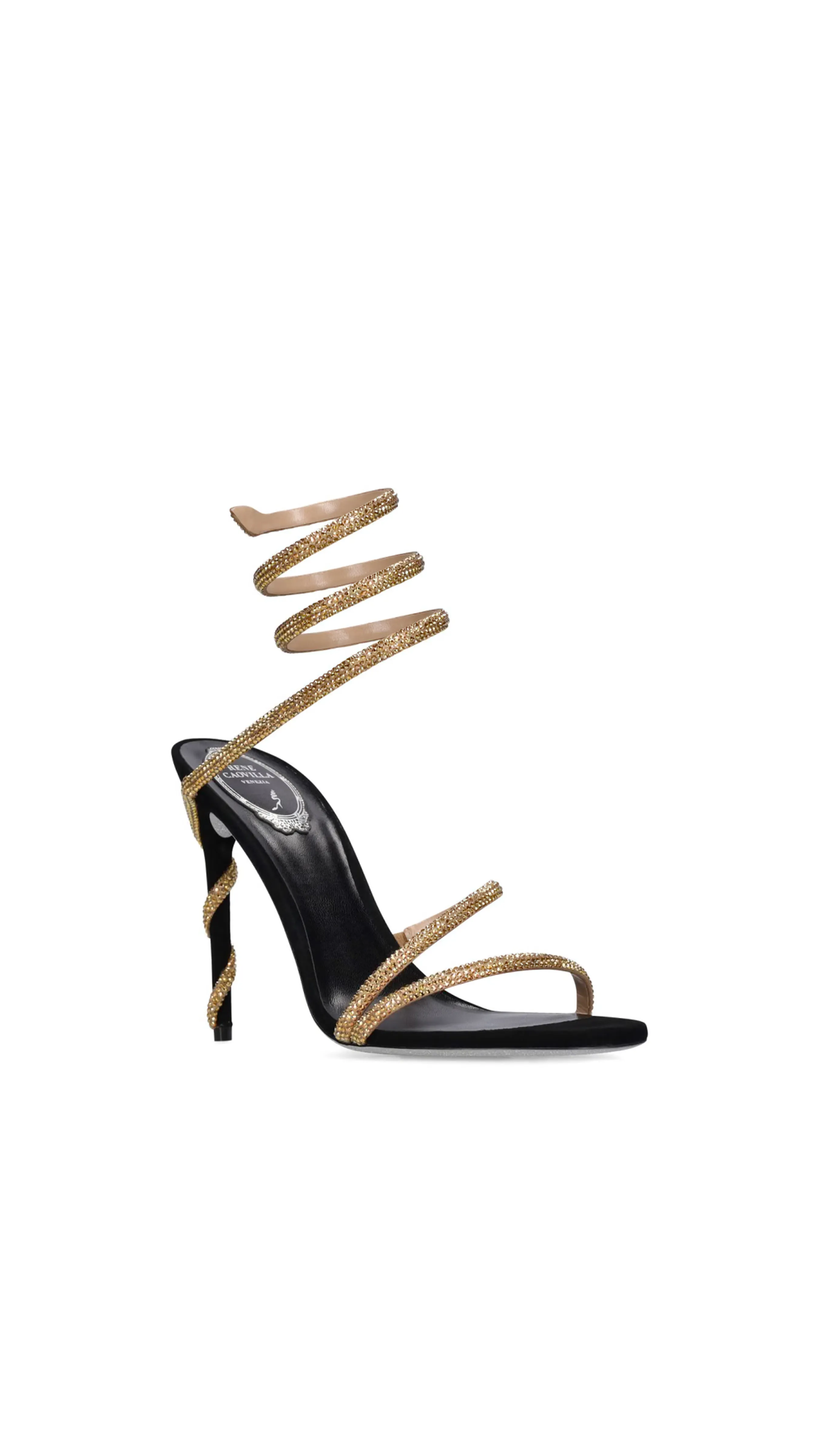 Margot Crystal-embellished Spiral Sandals - Black/Gold