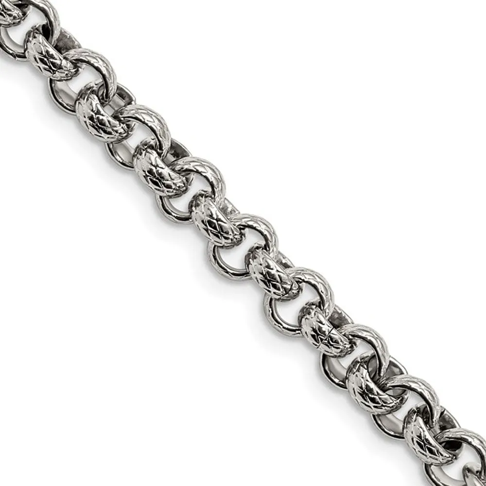 Men's 7mm Stainless Steel Textured Rolo Chain Necklace, 24 Inch