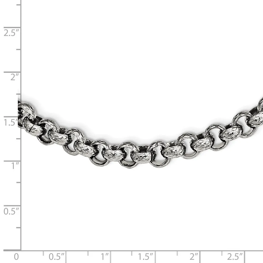 Men's 7mm Stainless Steel Textured Rolo Chain Necklace, 24 Inch