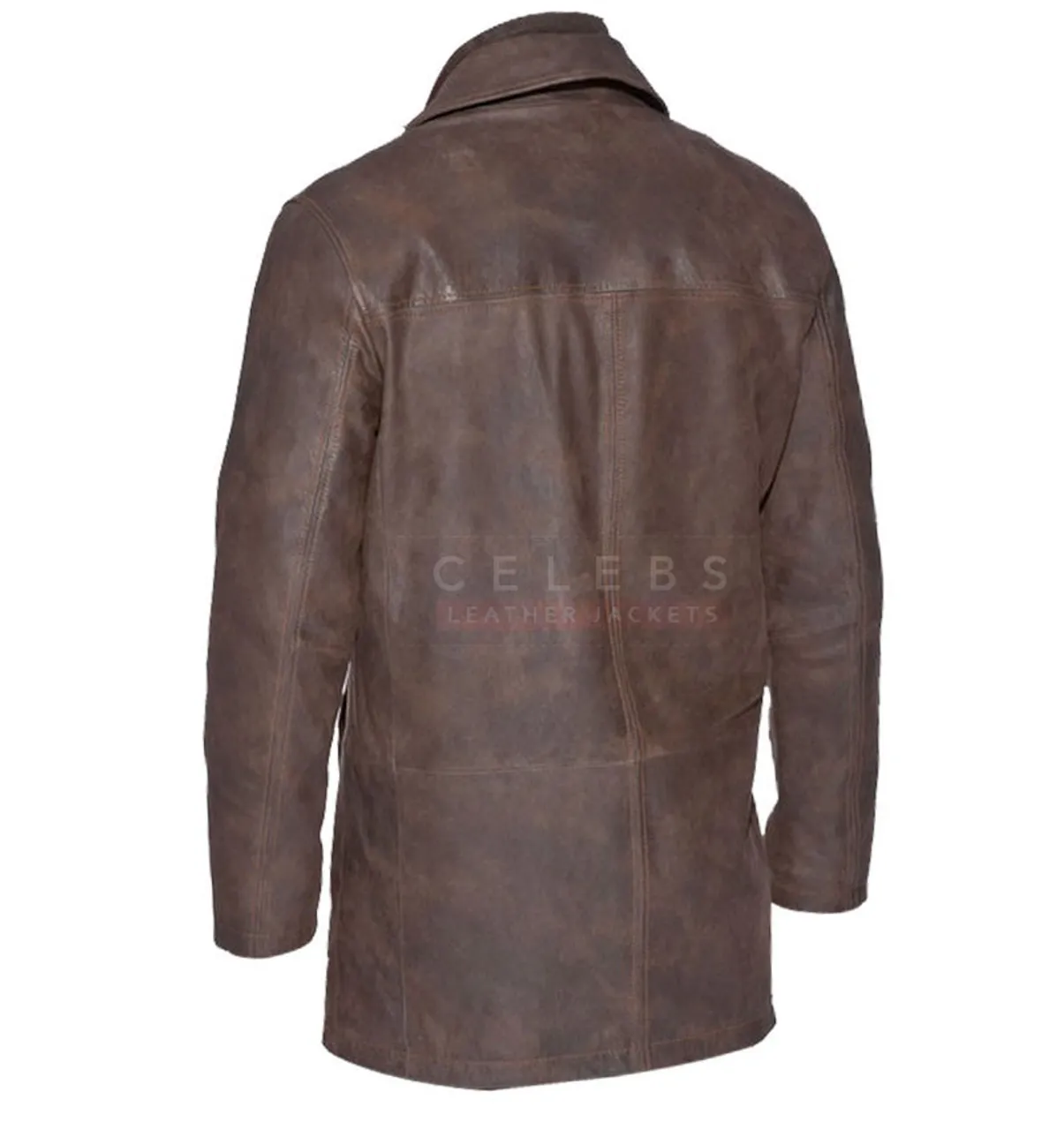 Mens Destino Brown Distressed Leather Coat