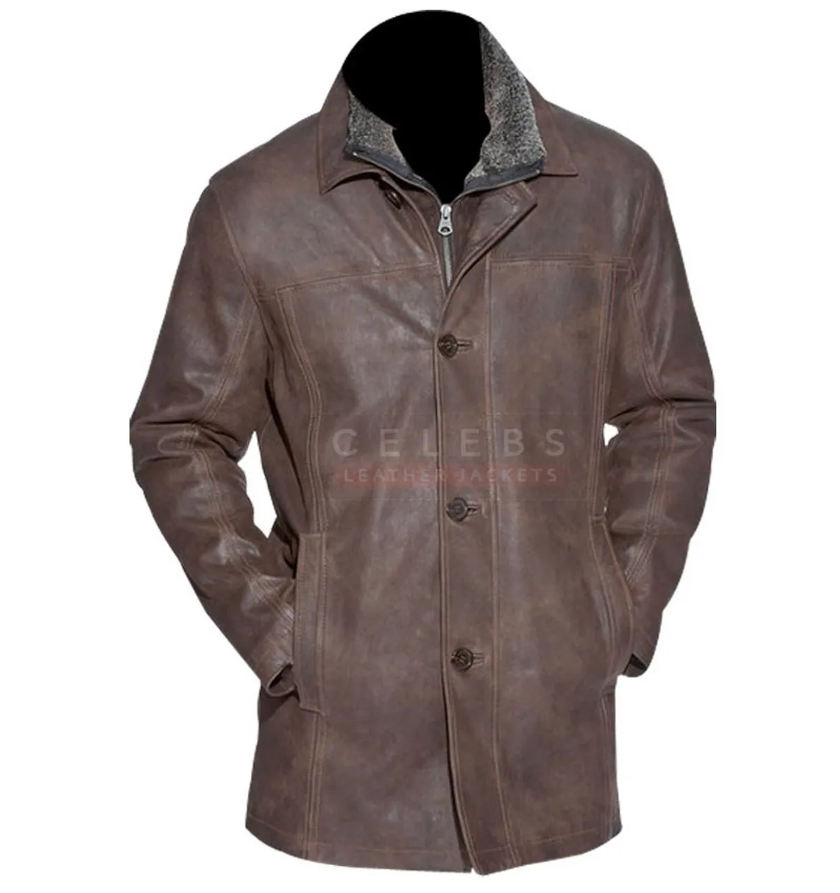 Mens Destino Brown Distressed Leather Coat