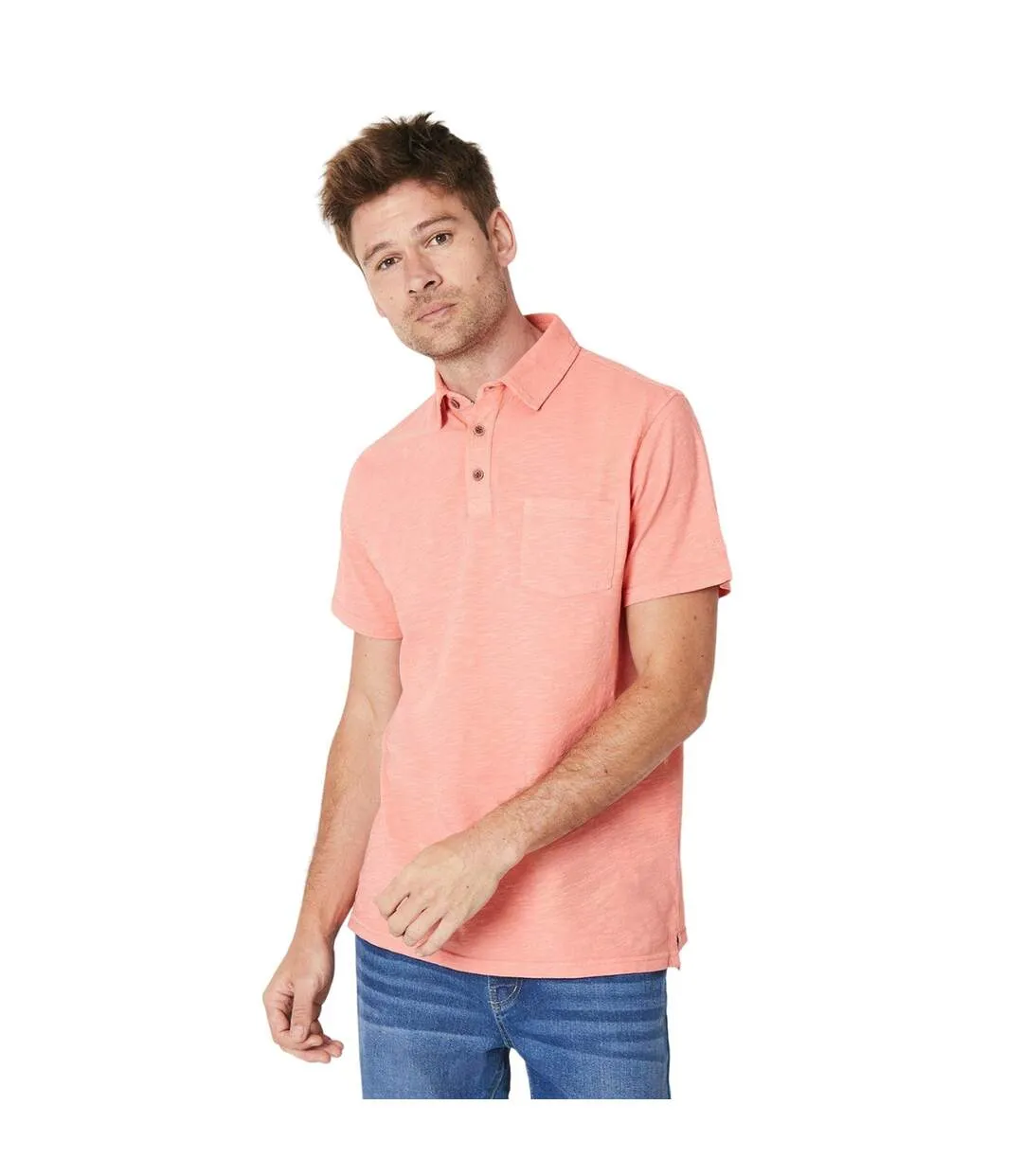 Mens slub polo shirt coral Maine