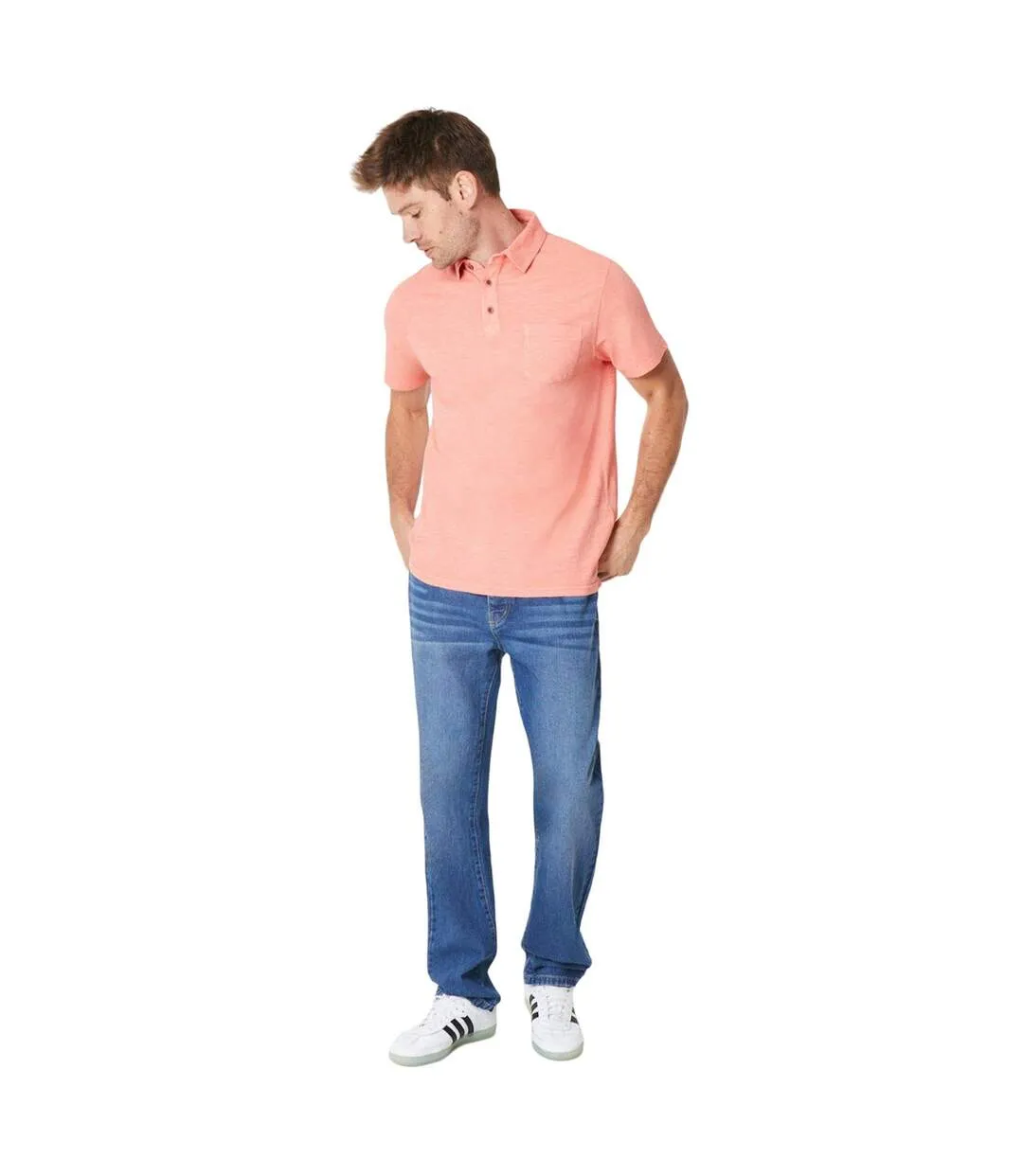 Mens slub polo shirt coral Maine