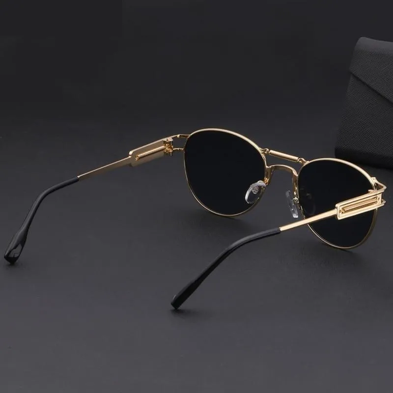 Men's Summer Style Round Steampunk Style Alloy Sunglasses with Bag