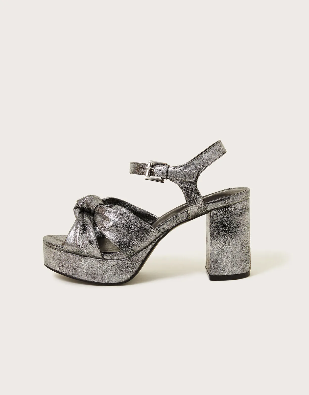 Metallic Twist Knot Platform Heels Pewter