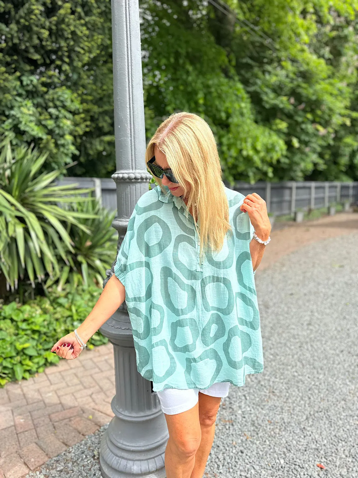 Mint Circle Print Blouse Tiffany