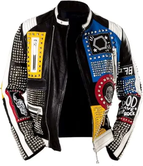 Multicolor Punk Jacket | Men Studded Jacket