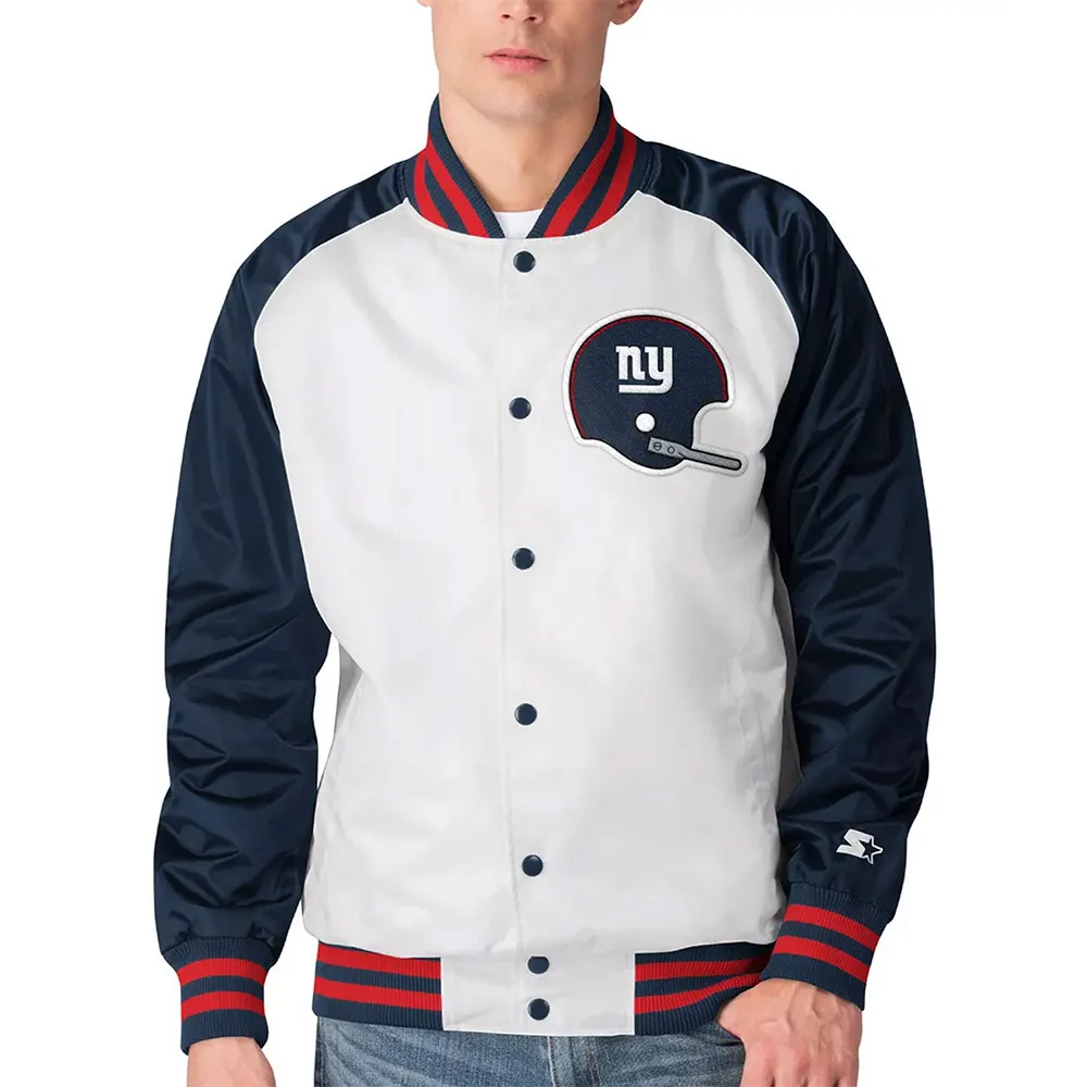 NY Giants Clean Up Throwback Satin White/Navy Jacket