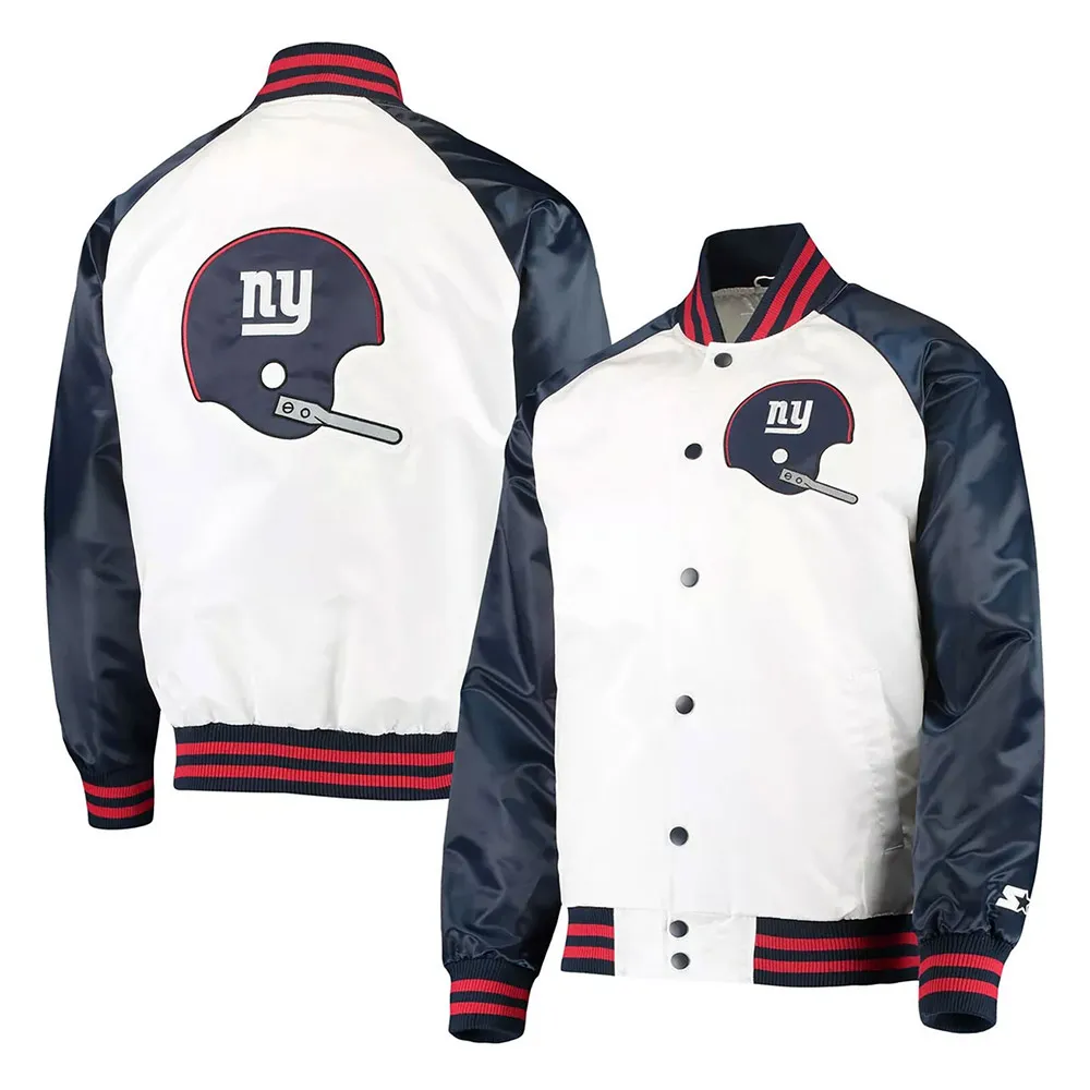 NY Giants Clean Up Throwback Satin White/Navy Jacket