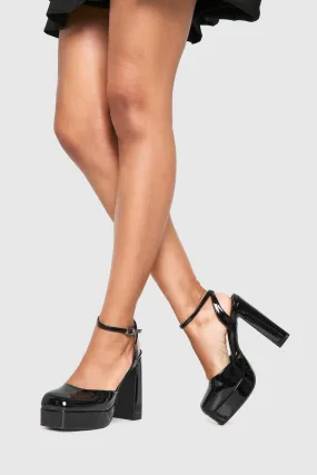 Patent Round Toe Platform Heels