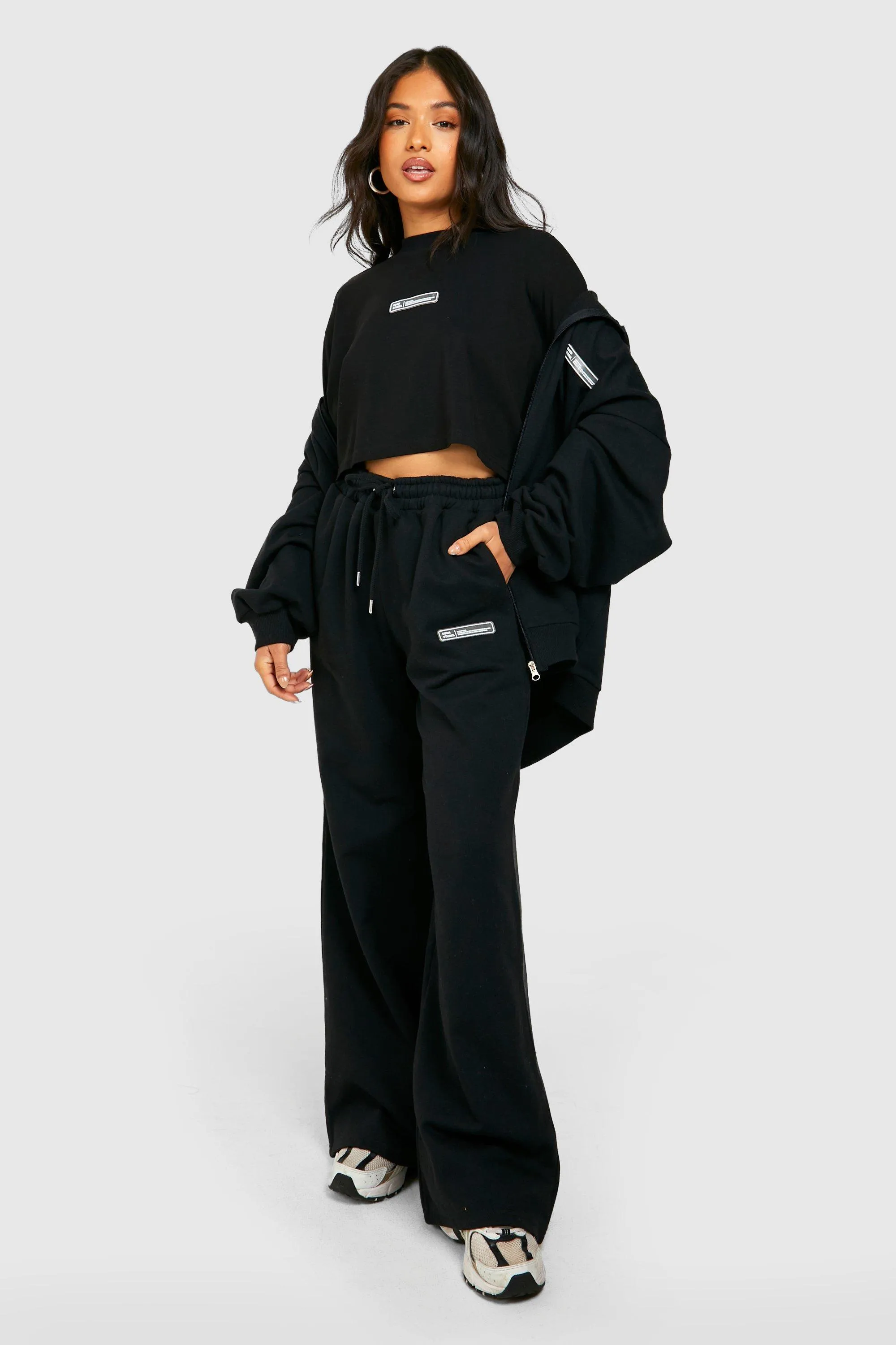 Petite 3 Piece Zip Hoody Wide Leg Tracksuit