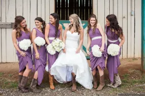 Purple One Shoulder Chiffon Long Country Style Bridesmaid Dress with Boots