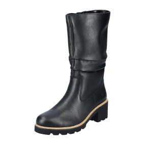 Remonte Women's Black Leather High Shaft Boots with Warm Lining and Zip Closure