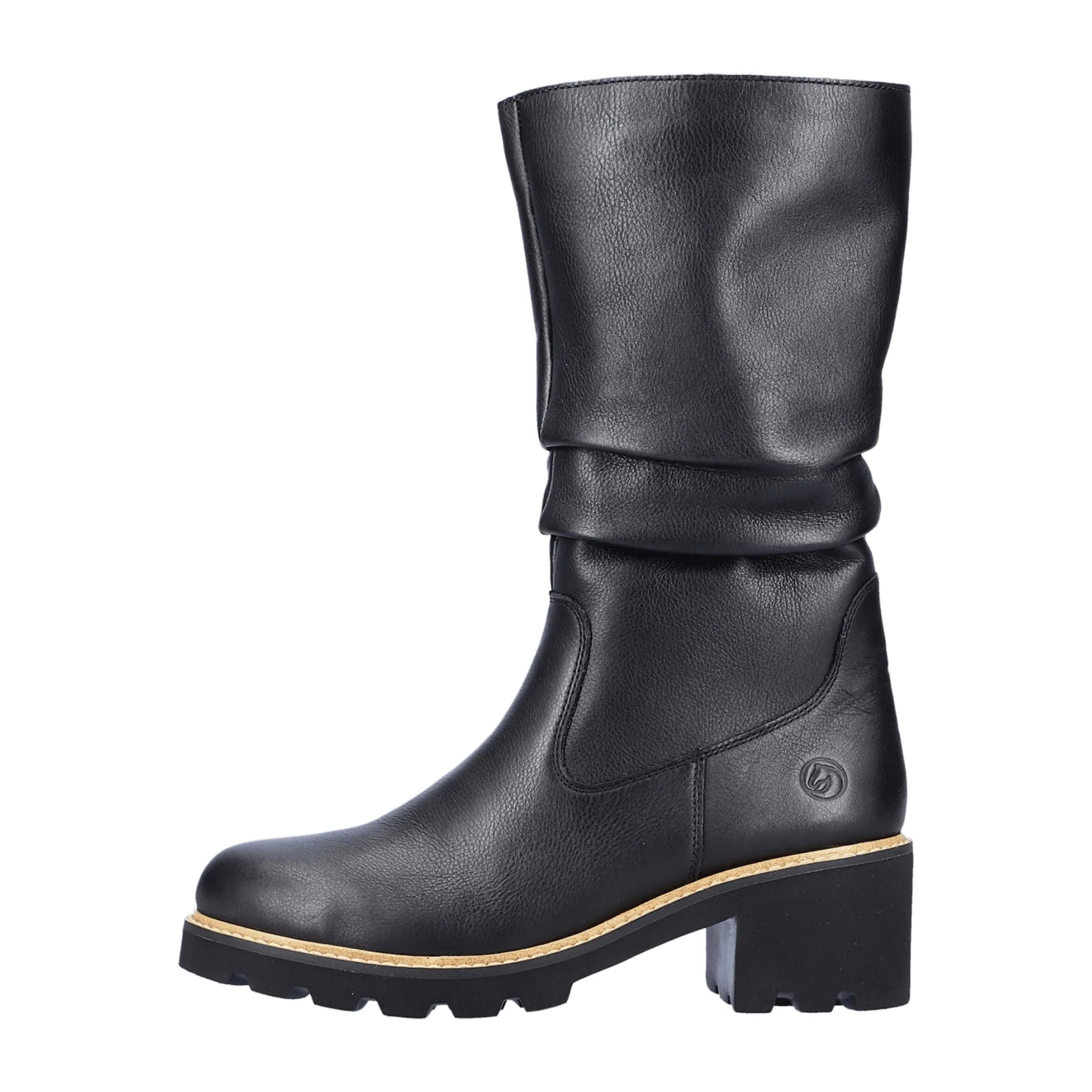 Remonte Women's Black Leather High Shaft Boots with Warm Lining and Zip Closure