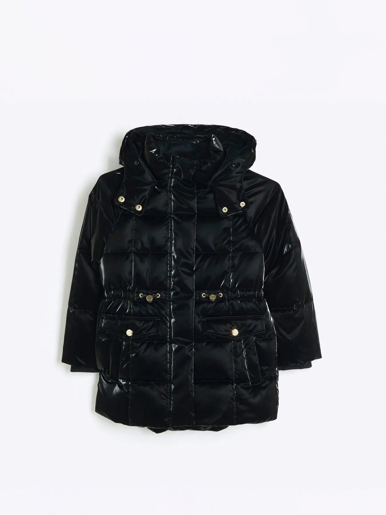 River Island Padded High Shine Coat - Black