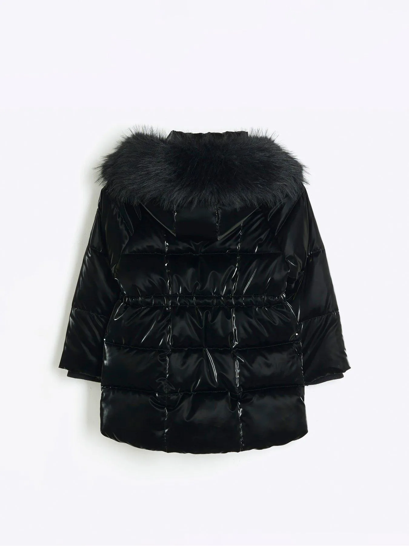 River Island Padded High Shine Coat - Black