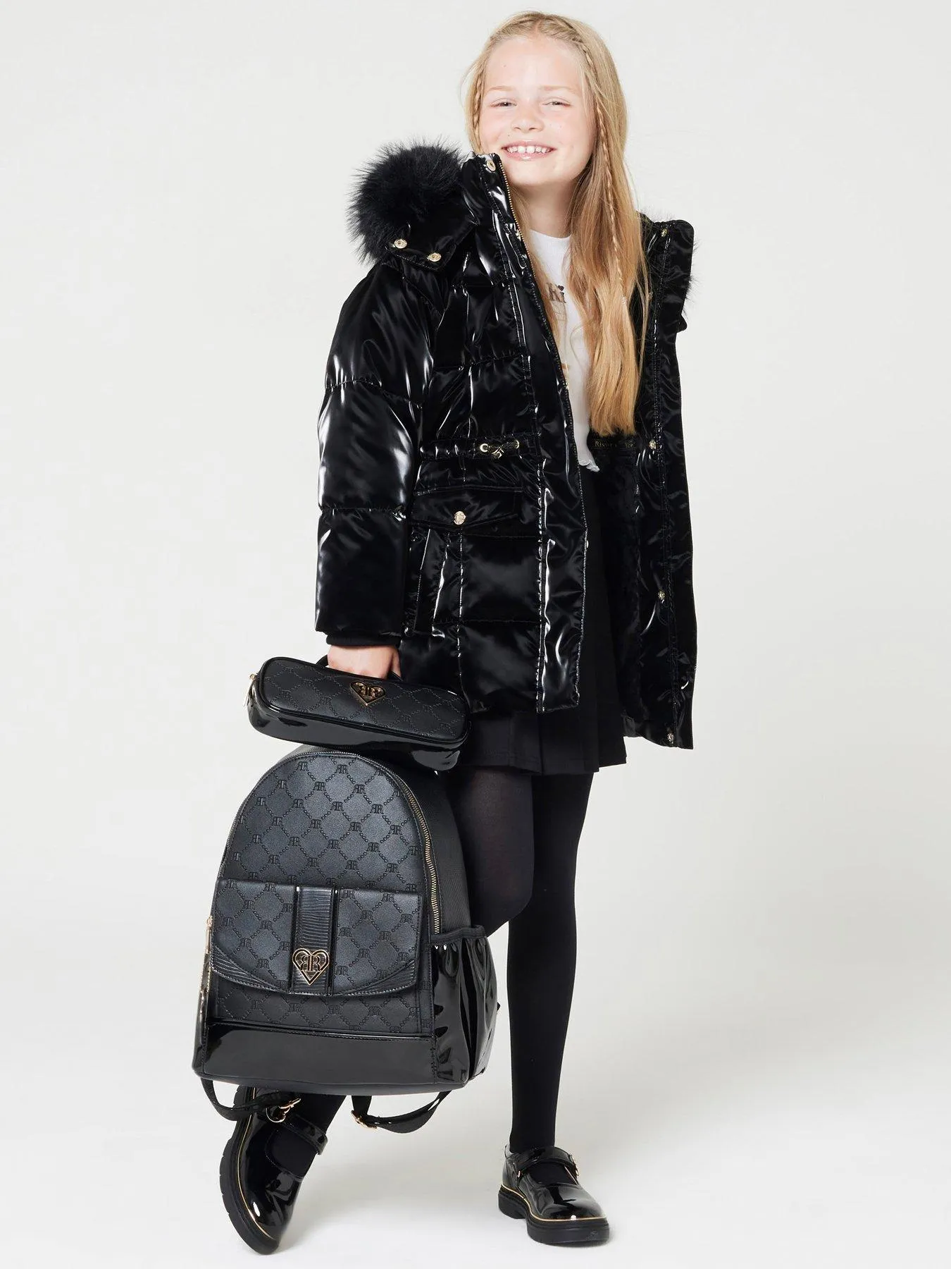 River Island Padded High Shine Coat - Black