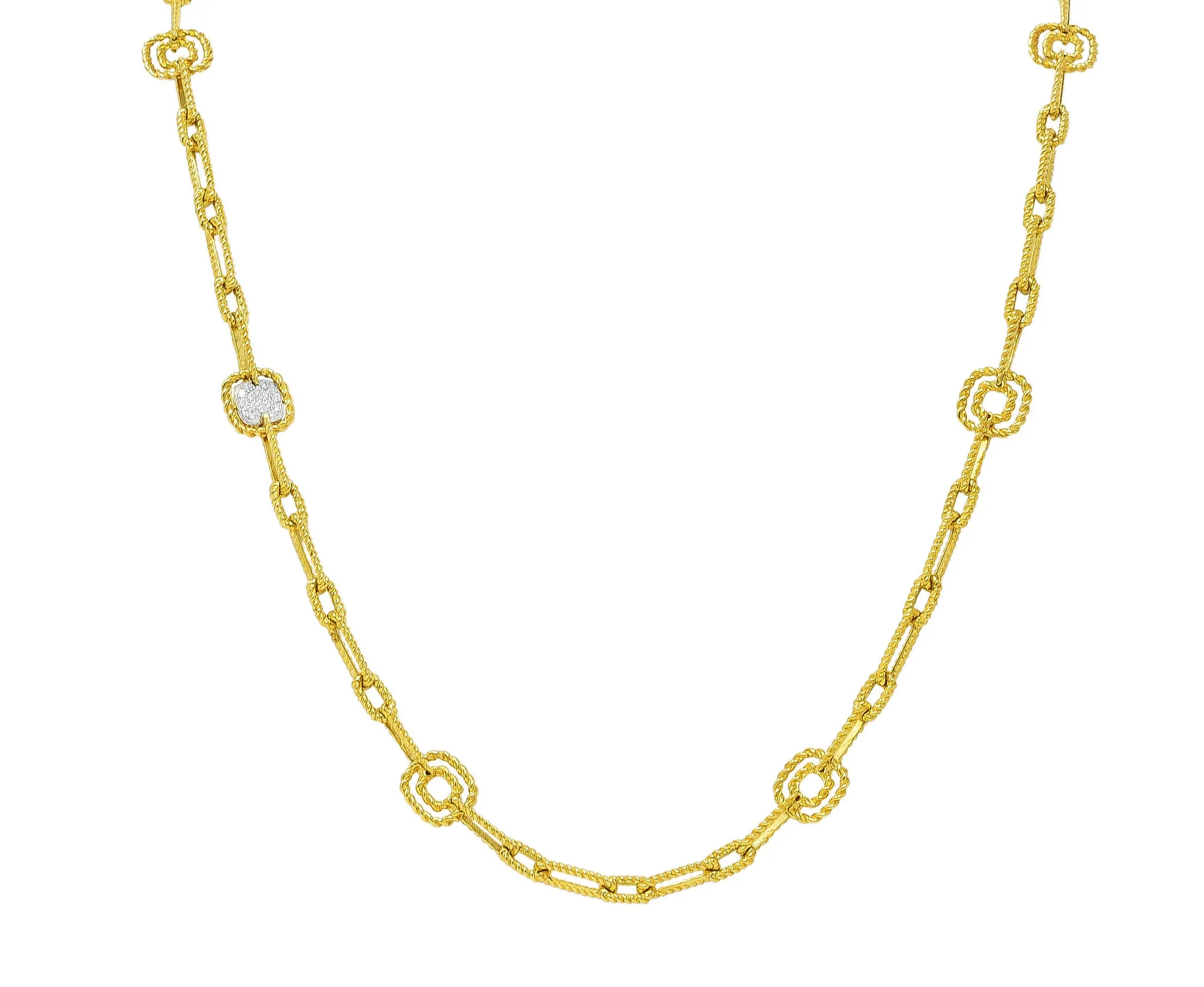 Roberto Coin Vintage Diamond Two-Tone 18 Karat Gold Twisted Rope Chain Link Necklace