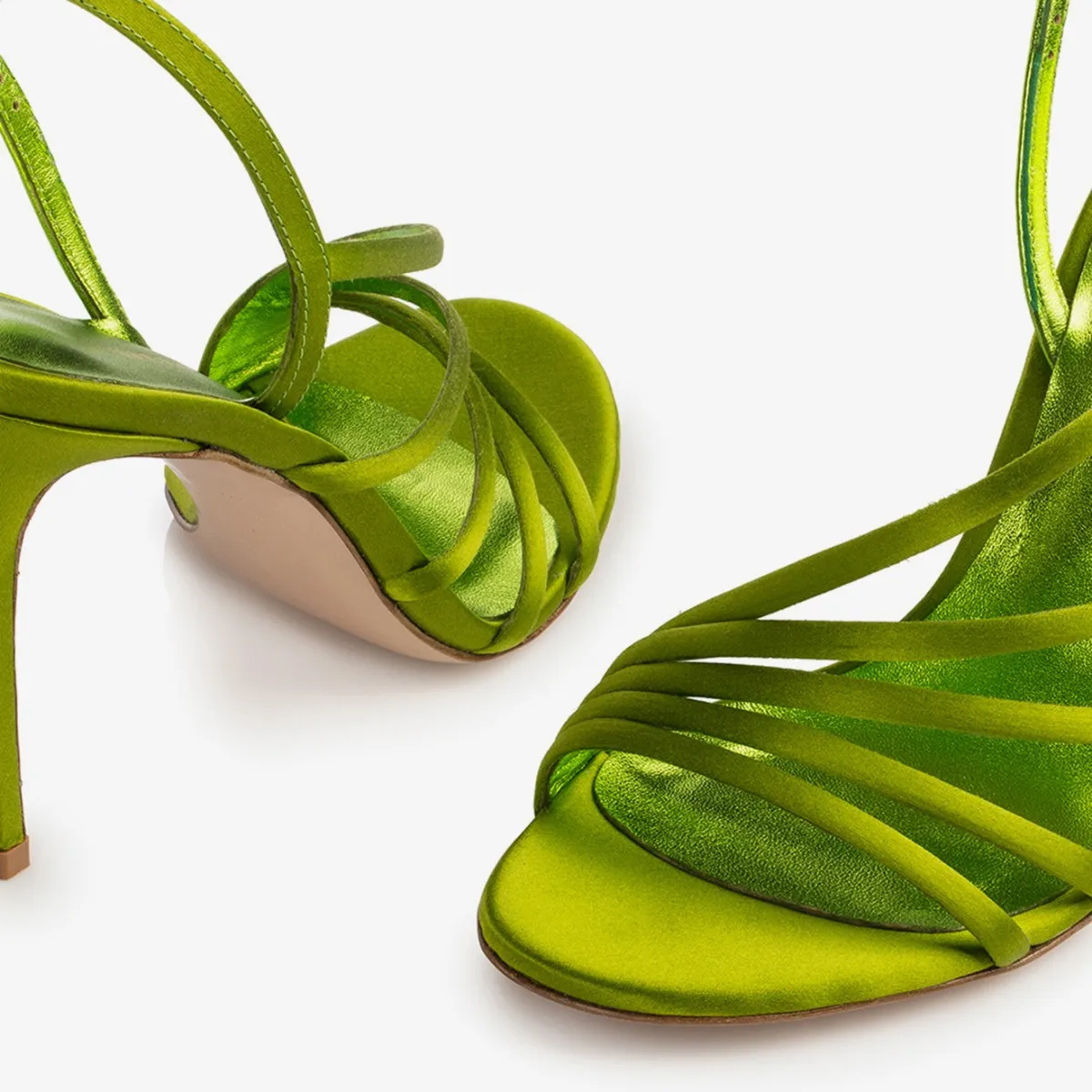 SCARLET SANDAL 105 mm Tokyo green satin sandal