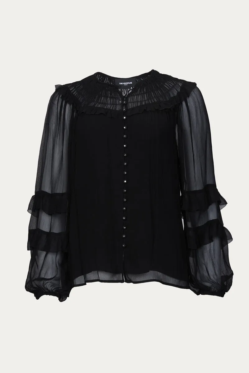 SMOCKED CHIFFON BLOUSE