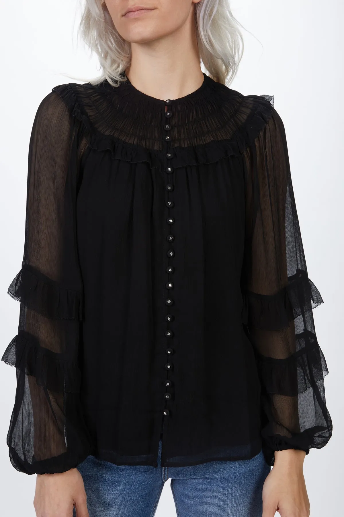 SMOCKED CHIFFON BLOUSE