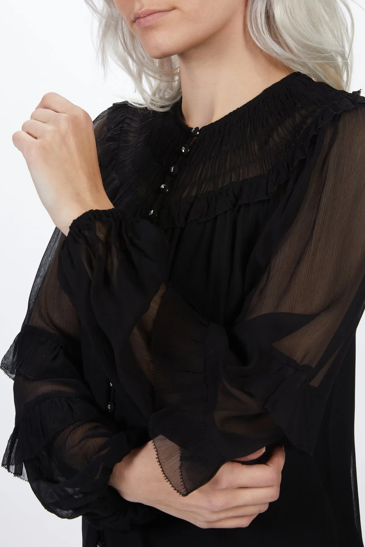 SMOCKED CHIFFON BLOUSE