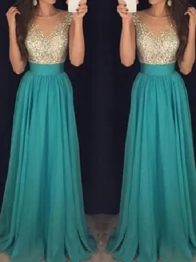 Sparkly  Long Turquoise Prom Dress Graduation Dress Formal Maxi Dress MA137