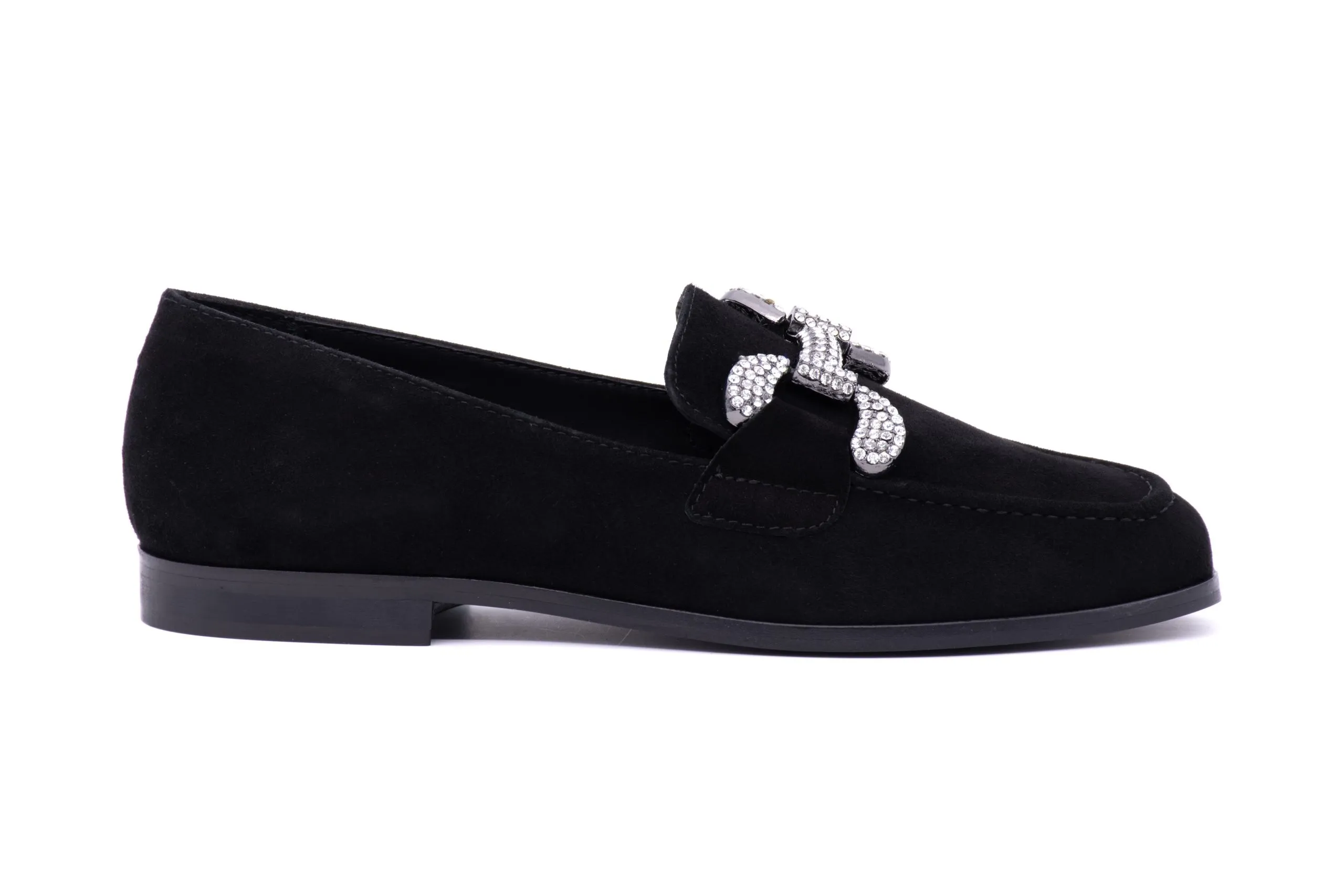 Suede and Rhinestone Loafer