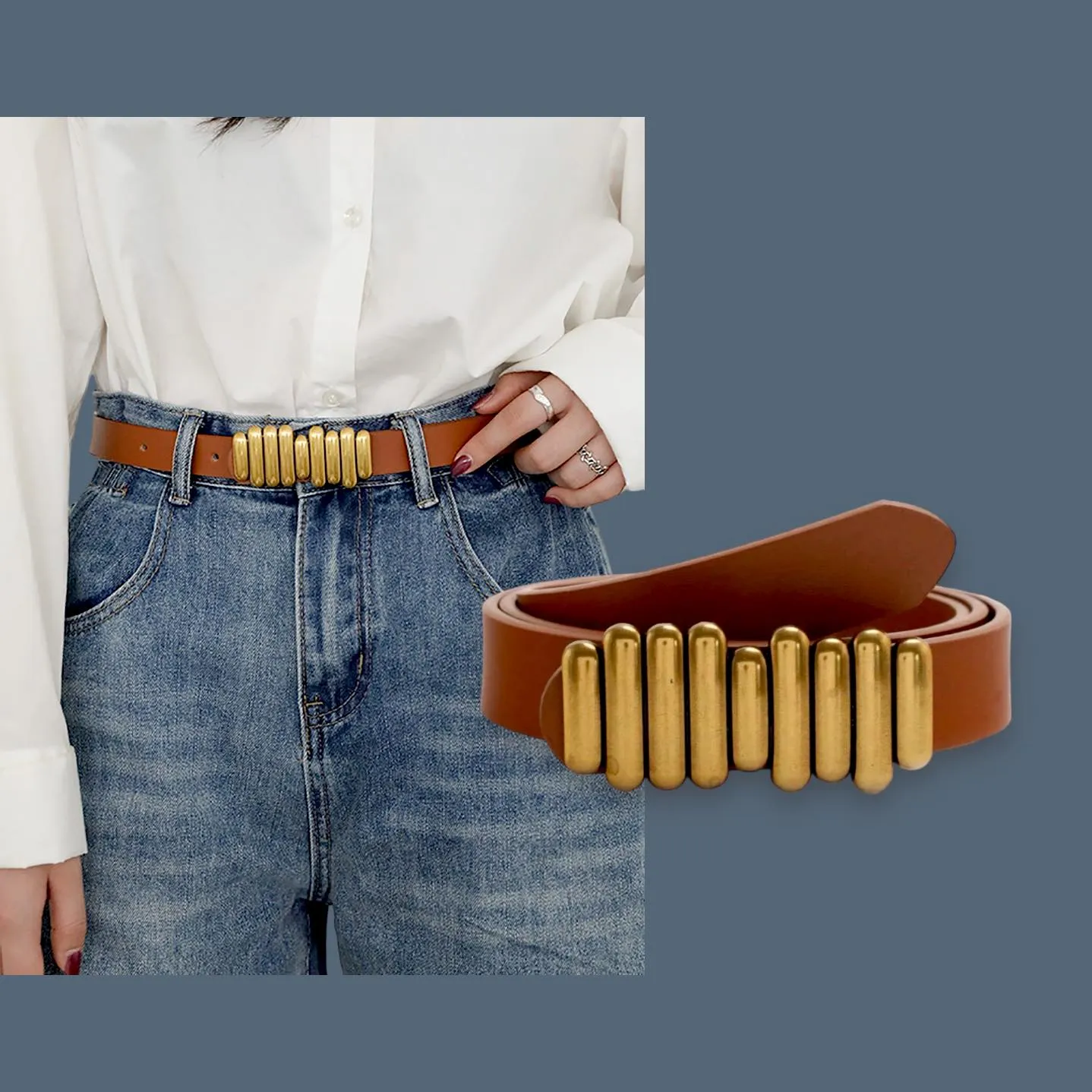 TAILLE Metal Cladding Buckle Adjustable Belt