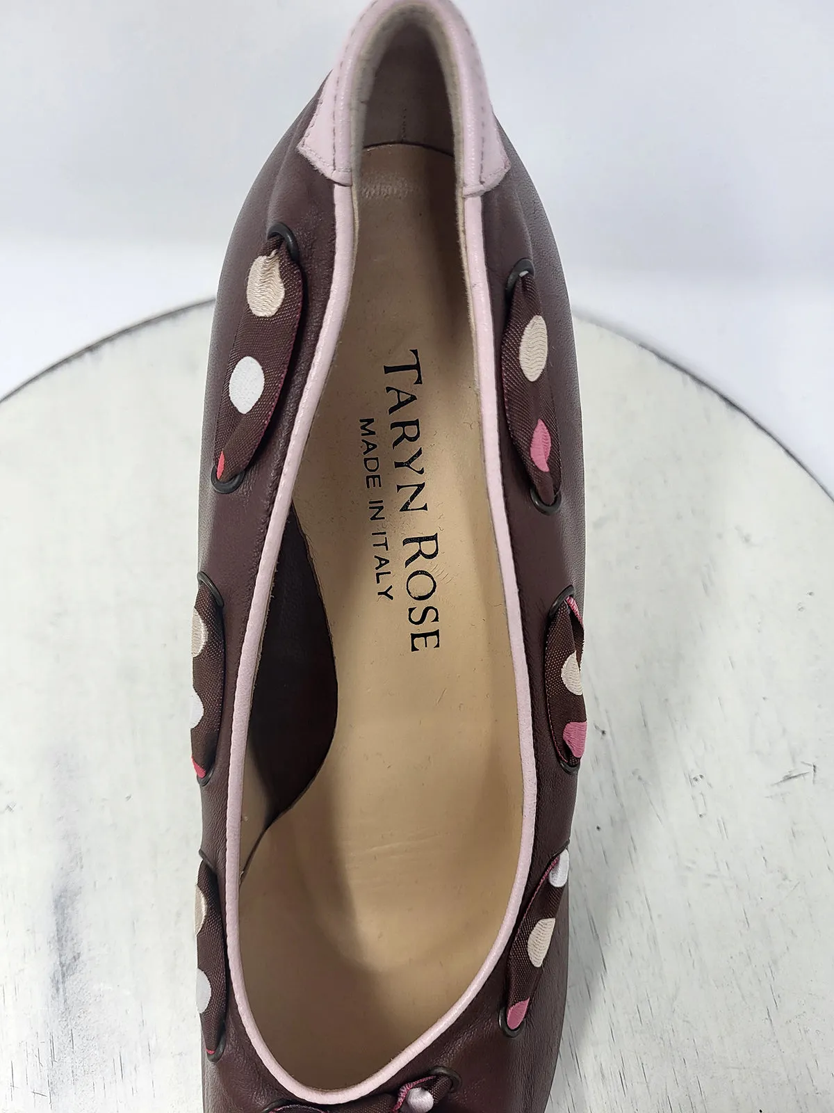 Taryn Rose Size 9/9.5 (39.5)  Brown & Pink Polka Dot Heels