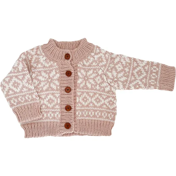 The Blueberry Hill Snowflake Pattern Knit Cardigan, Blush