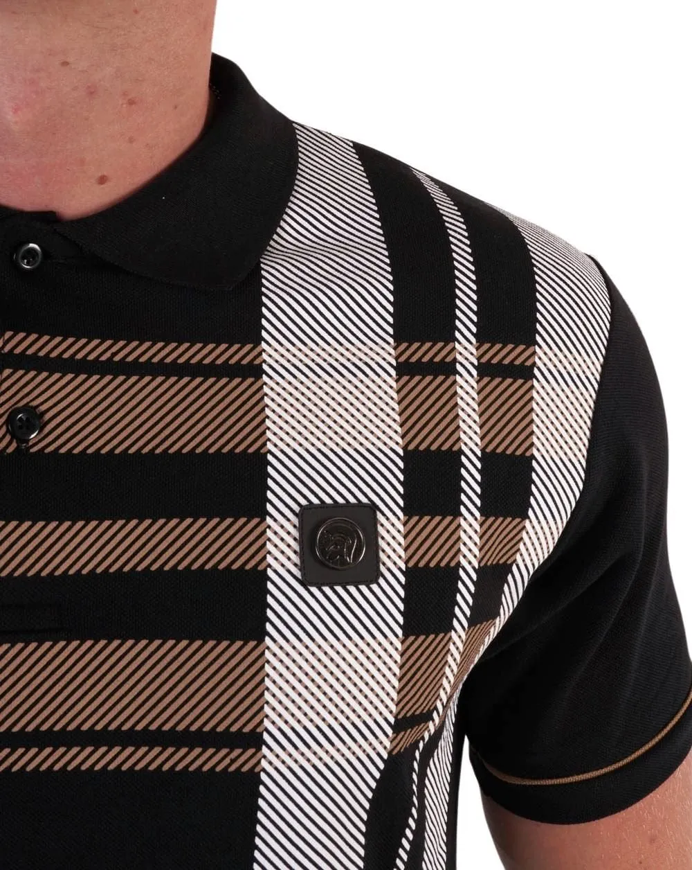 Trojan Check Panel Polo Shirt Black