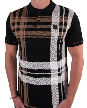 Trojan Check Panel Polo Shirt Black