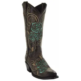 Turquoise Rose Inlayed Women's Cowgirl Boots (M50032)