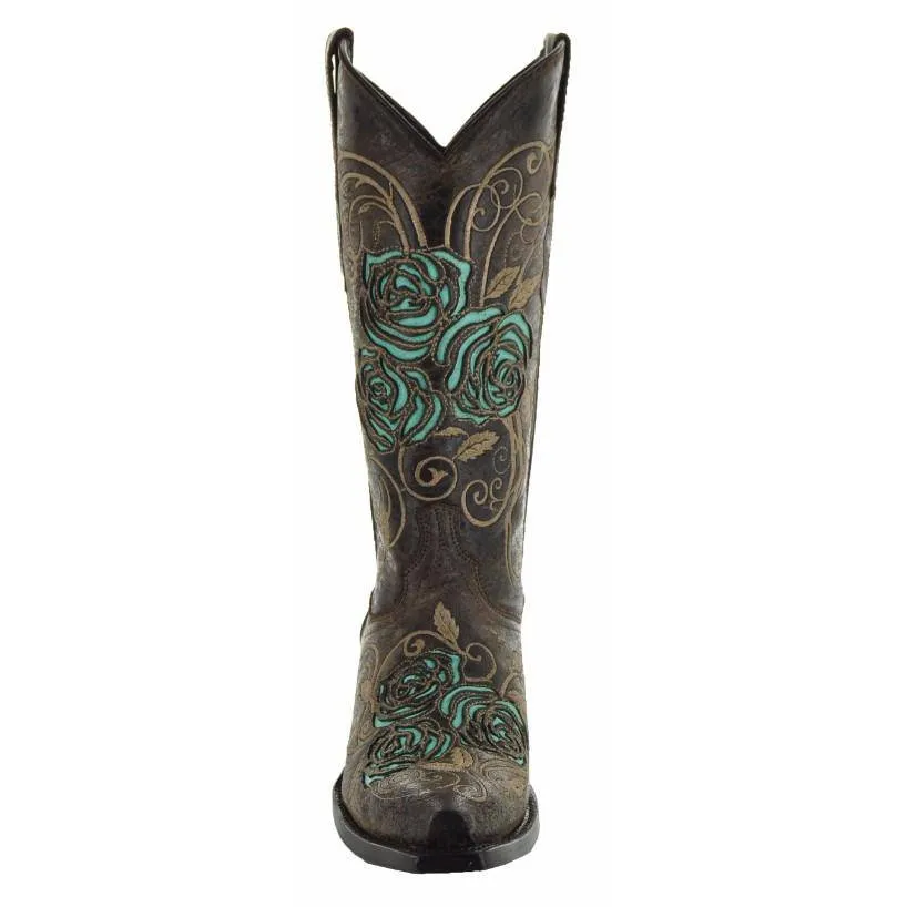 Turquoise Rose Inlayed Women's Cowgirl Boots (M50032)